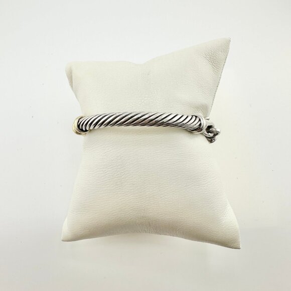 David Yurman Metro Cable Bracelet w/ 14K Yellow Gold & White Diamonds - Medium - Picture 4 of 10